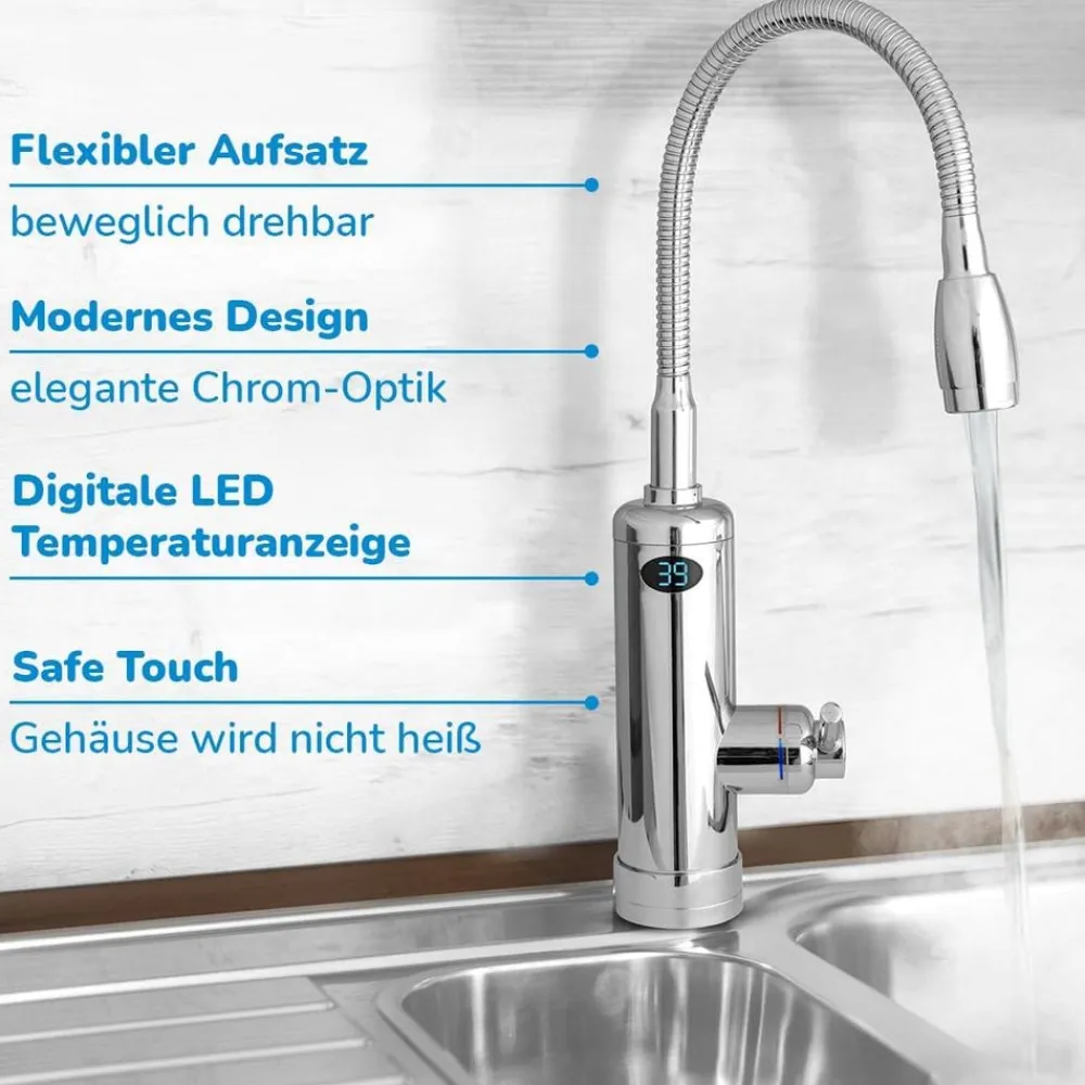 Aquadon Smarte Haushaltshelfer|Heizen-SmartHeater Flex-Head Wasserhahn mit integriertem Durchlauferhitzer