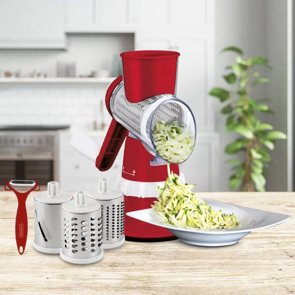 Mediashop.tv Zerkleinerer, Hobel, Reiben, Raspeln-Livington Sumo Slicer 3in1 Trommelreibe rot