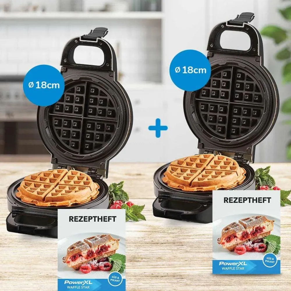 PowerXL Küchengeräte-Waffle Star Waffeleisen 18cm 2er Spar-Set inkl. Rezeptheft GRATIS